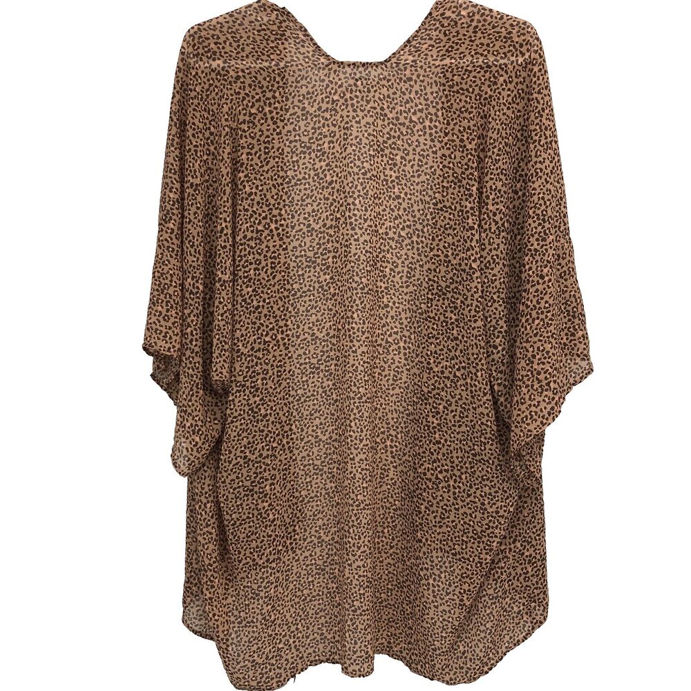 Aerie Leopard Print Cover Up Women’s OS Sheer Brown Pink Kimono Sleeve Open Wrap - Picture 2 of 10